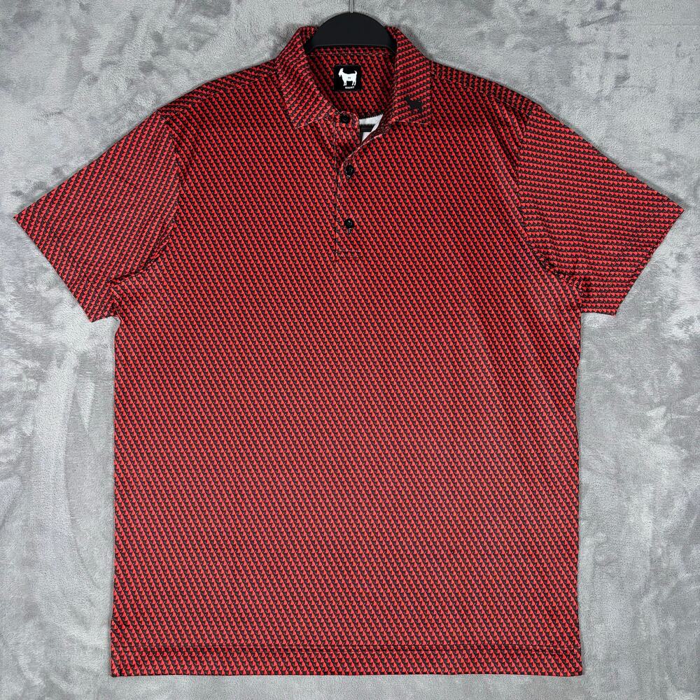 GOATED Golf Red Black All Over Goat Print Performance Polo Shirt Men Size Medium